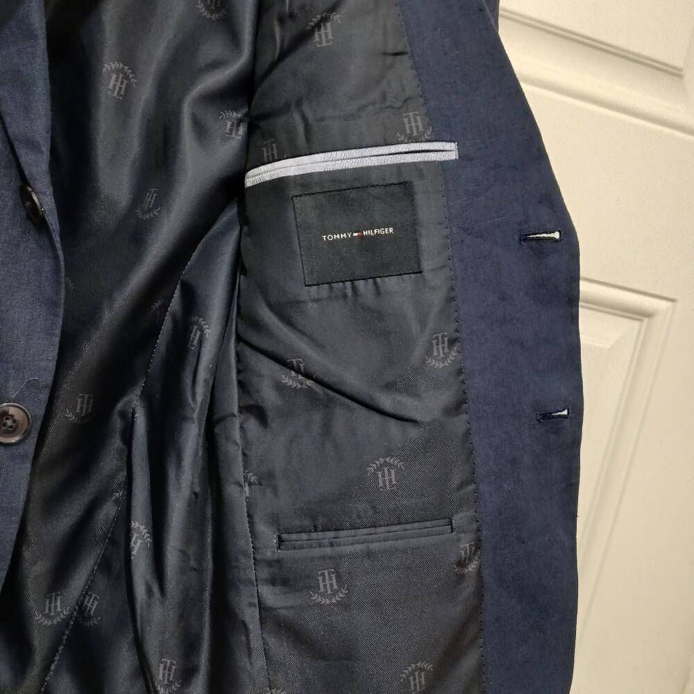 Tommy Hilfiger mens size 38S summer spring blazer 100% linen navy blue - Picture 2 of 5